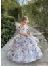 Off Shoulder Lavender Printed Organza 3D Floral Flower Girl Dress